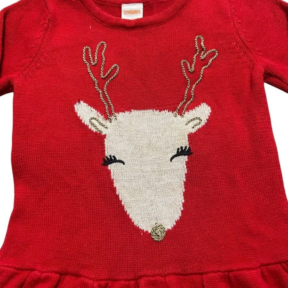 Gymboree 4Y Red Christmas Reindeer Sweater Dress